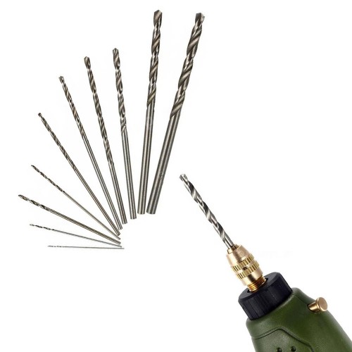 Set 10 Punte Hss Per Trapano Dremel In Acciaio Con Custodia 1-5mm Cod. 07032